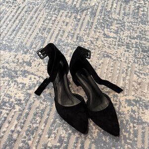Women's Black Suede Pointed-Toe Ankle-Strap Heels
